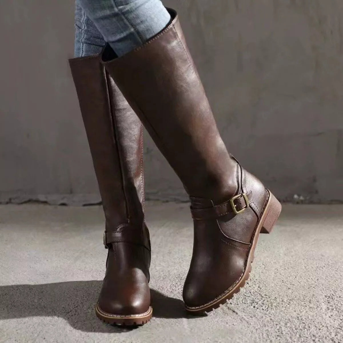 Round Toe Block Heels Boots, view 5