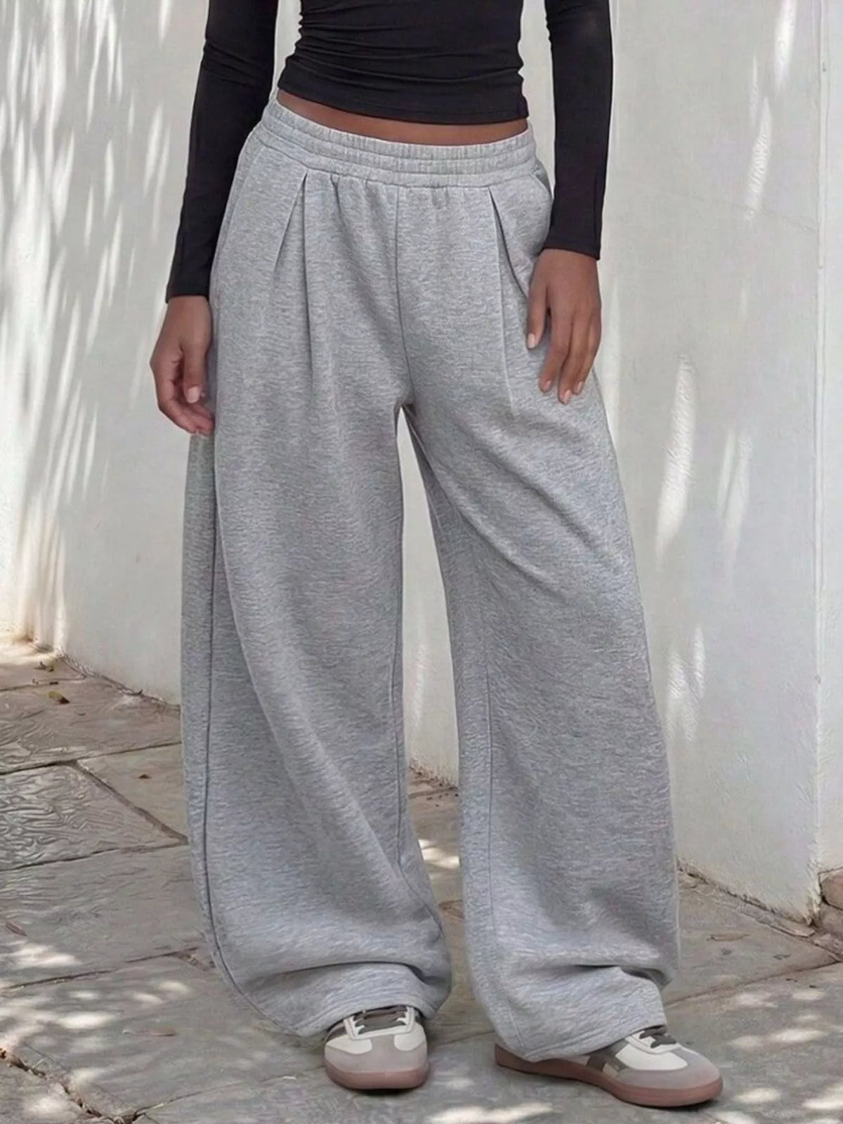 Elastic Waist Wide-Leg Sweatpants - Lilixa.store