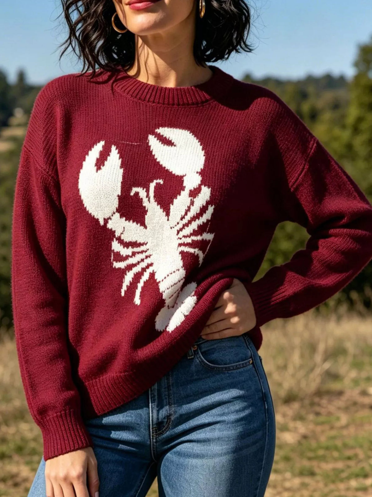 Lobster Graphic Crew Neck Sweater - Lilixa.store