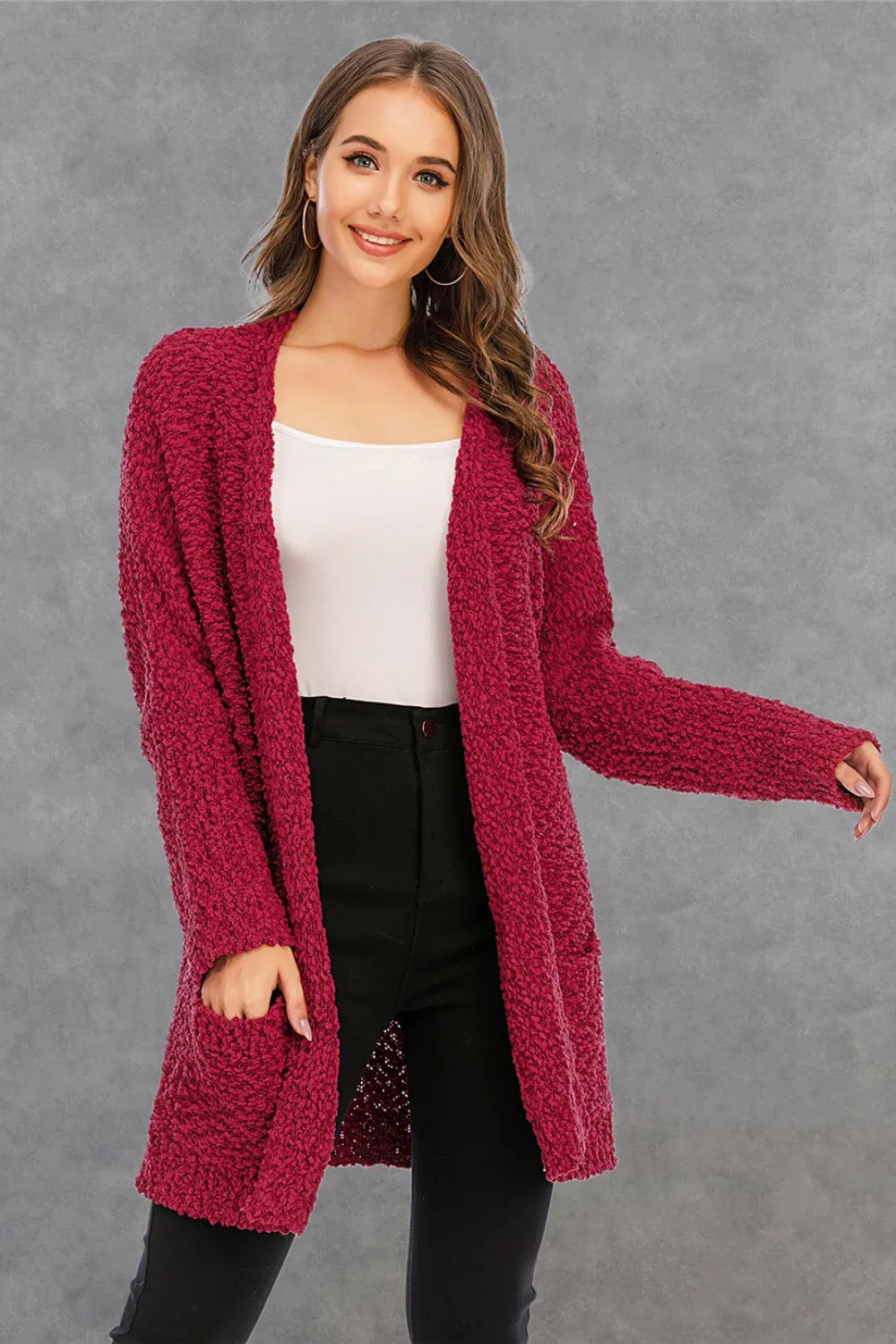 Angel Wings Pocketed Open Front Long Sleeve Cardigan - Lilixa.store