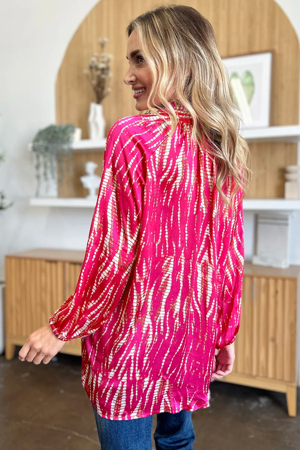 Double Take Full Size Printed Button Up Long Sleeve Shirt - Lilixa.store