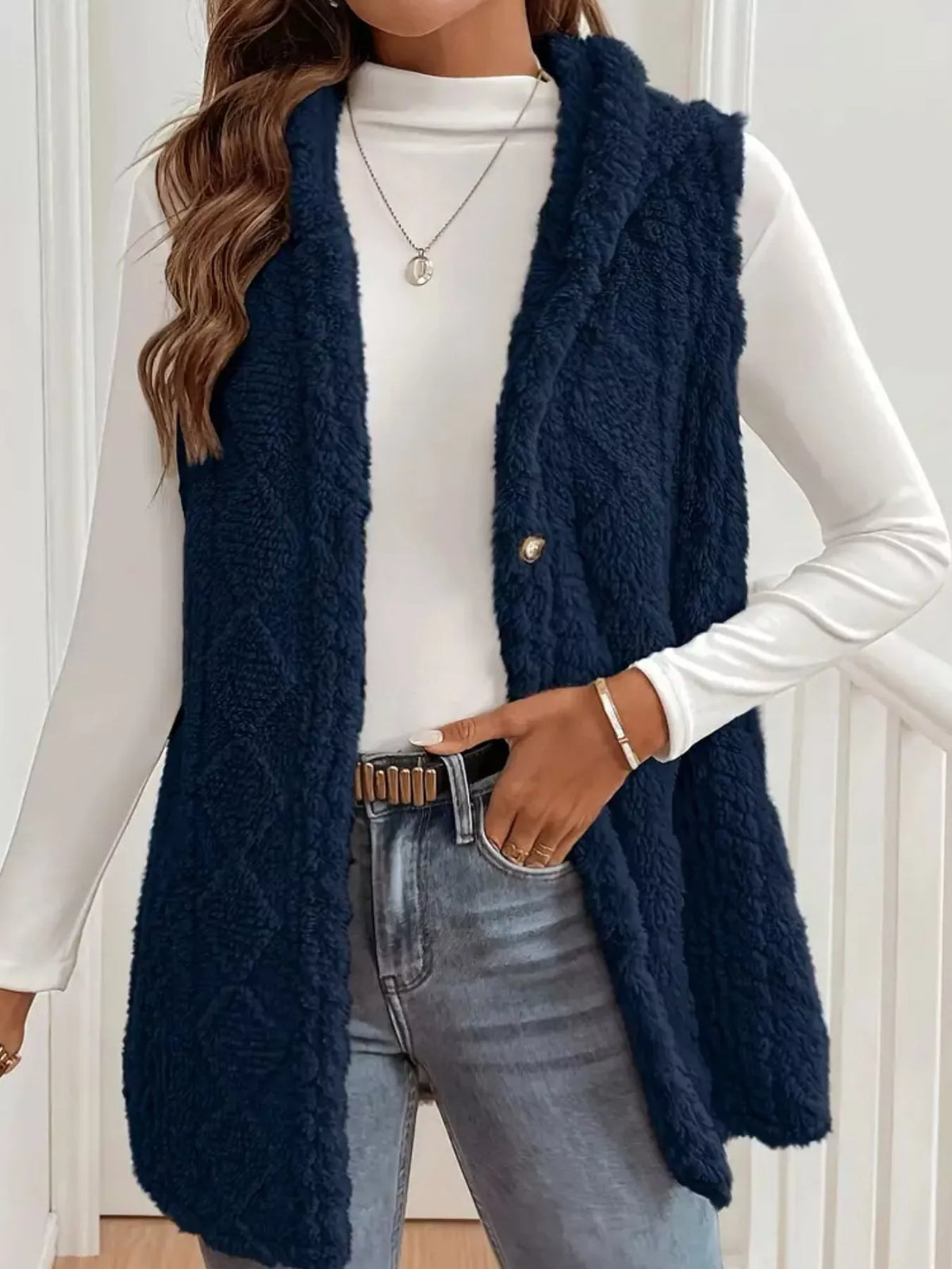 Button-Down Sherpa Hooded Vest Coat - Lilixa.store