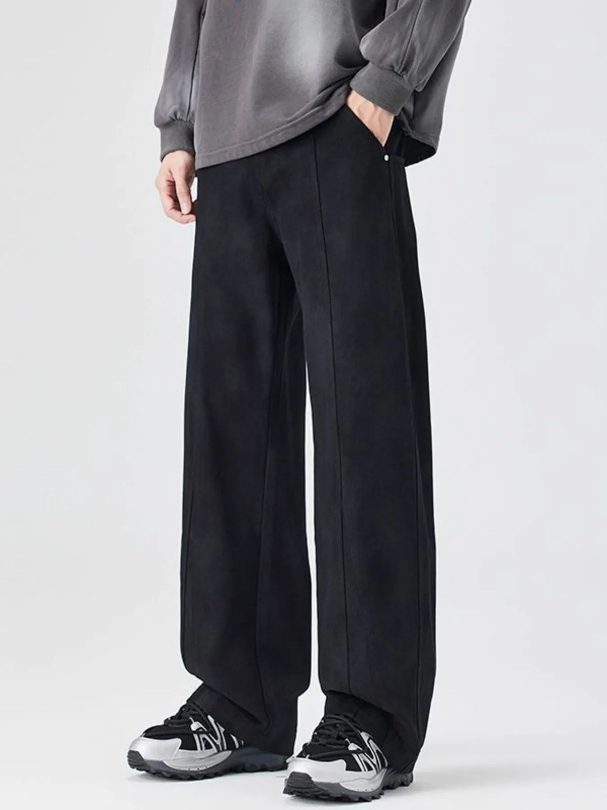 Men's Plus Size Vintage Wash Wide Leg Pants in Black
