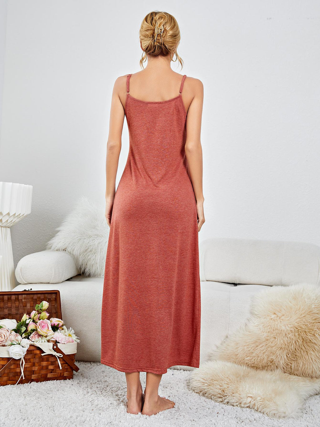 Scoop Neck Spaghetti Strap Night Dress - Lilixa.store