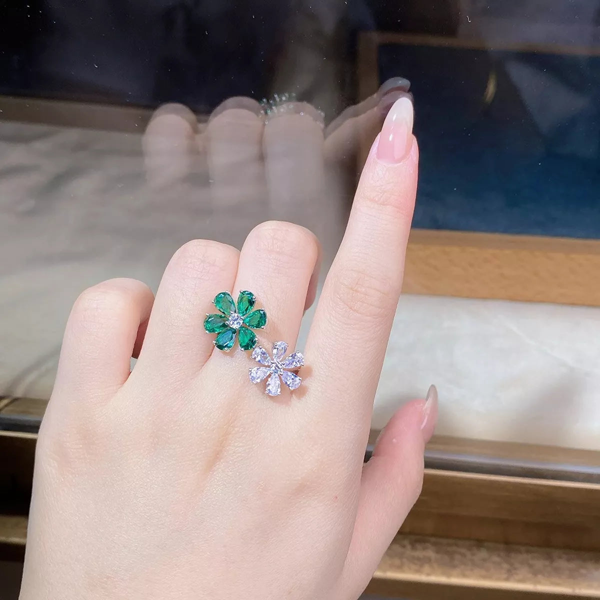 925 Sterling Silver Zircon Flower Ring