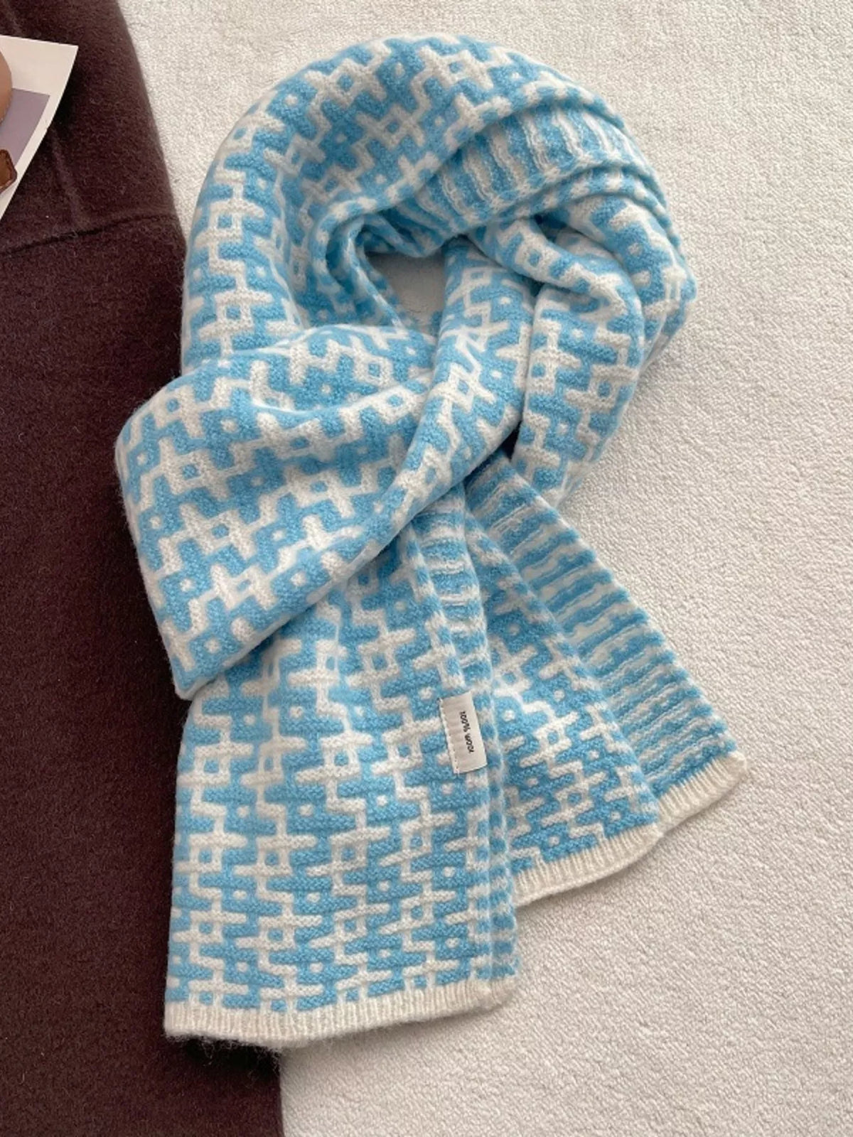 Wool Geometric Pattern Knitted Warm Scarf - Lilixa.store