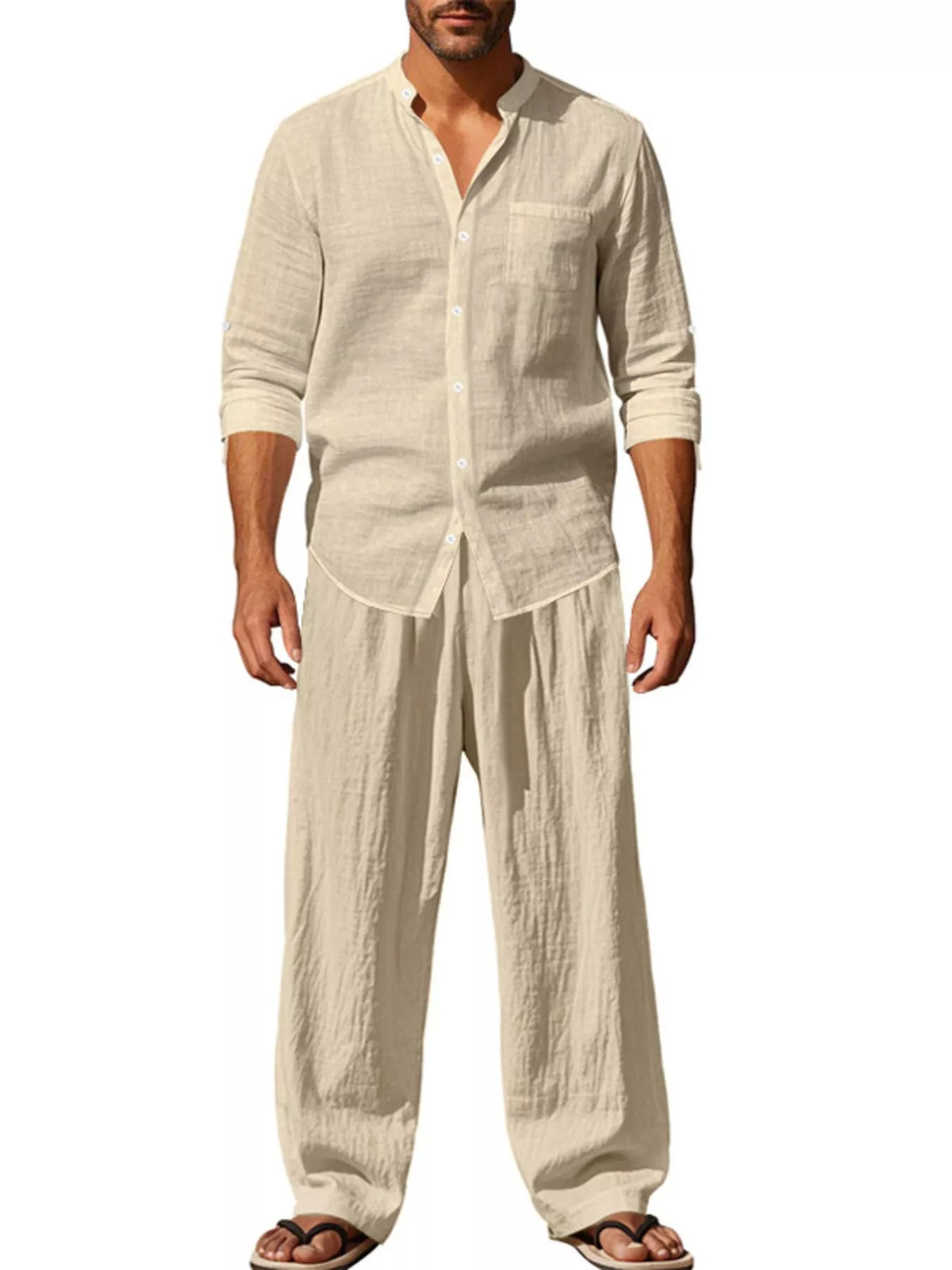 Men's Full Size Casual Button Up Shirt and Pants Plus Size - Lilixa.store