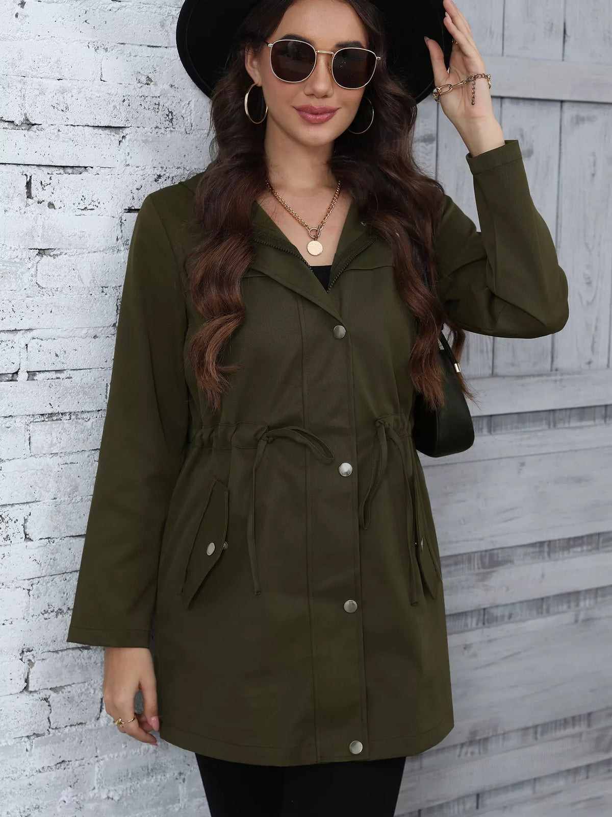 Hooded Drawstring Waist Casual Outerwear - Lilixa.store