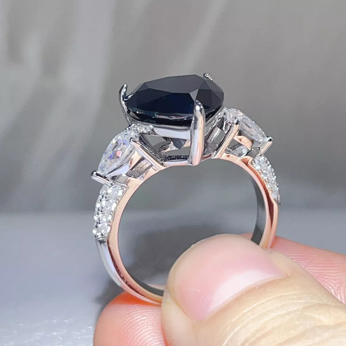 6 Carat 925 Sterling Silver Moissanite Heart Ring in Black, view 4
