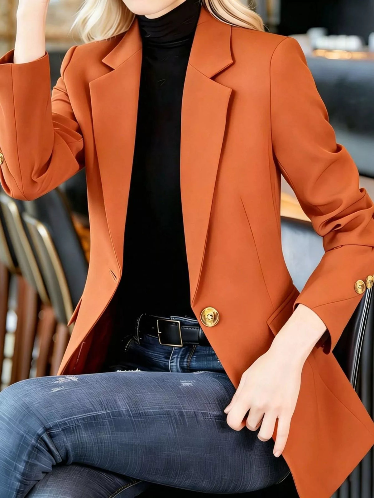 Full Size One Button Lapel Collar Blazer Plus Size - Lilixa.store