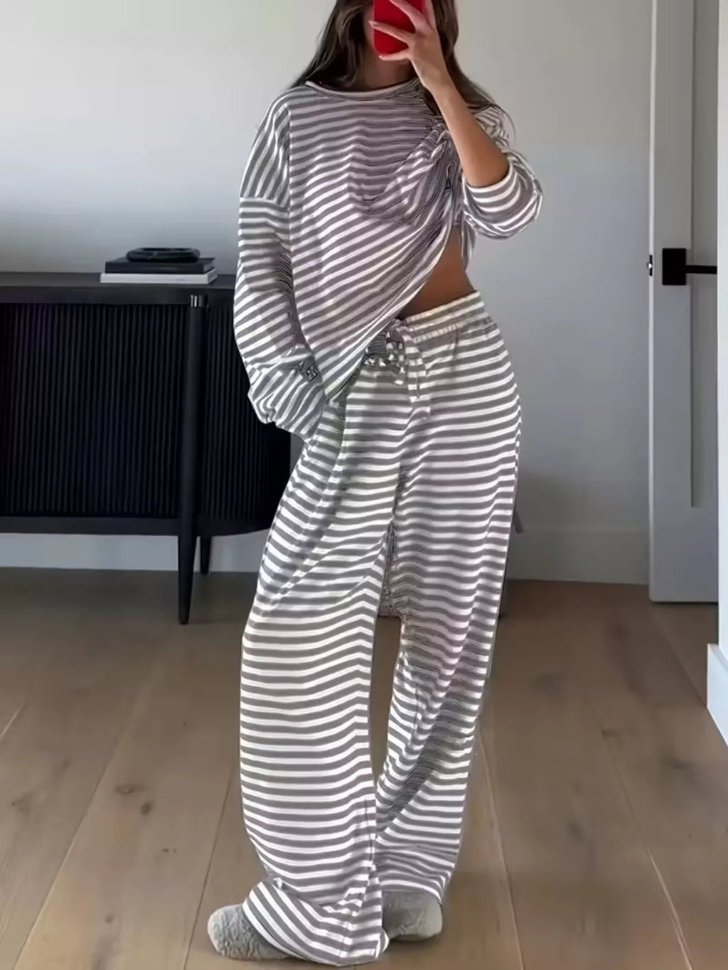 Striped Long Sleeve Top and Pants Set - Lilixa.store