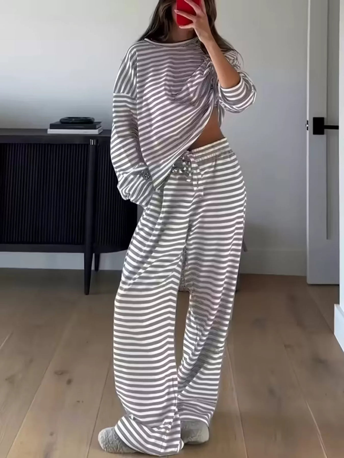 Striped Long Sleeve Top and Pants Set, view 2
