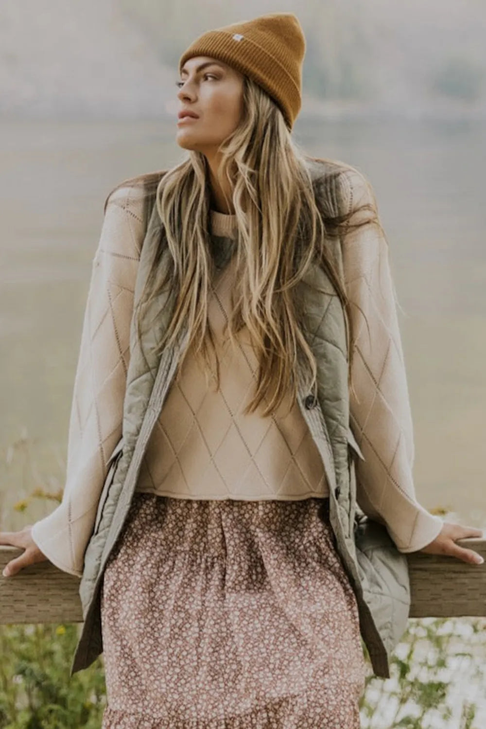 Button Up Pocketed Vest Coat in Sage, view 3