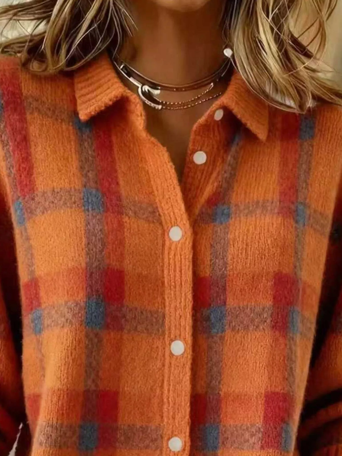 Full Size Plaid Button-Down Knit Cardigan Plus Size - Lilixa.store