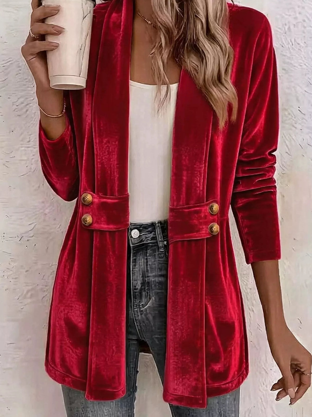 Full Size Velvet Open-Front Cardigan Plus Size - Lilixa.store