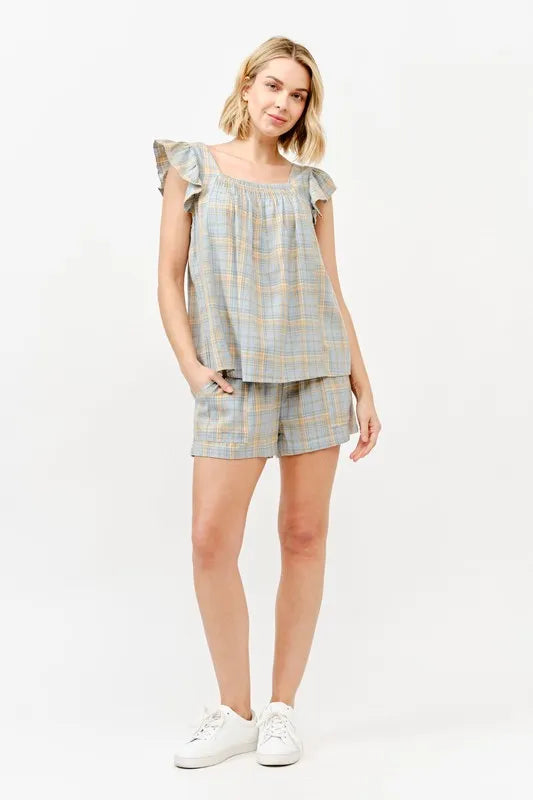 And The Why Plaid Print Smocked Detail Casual Shorts