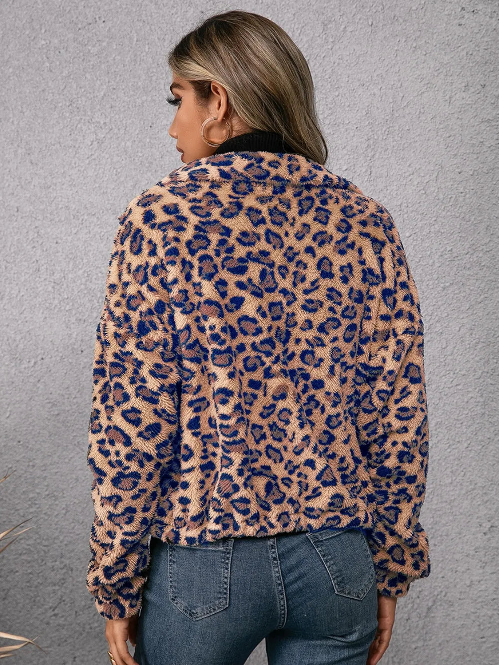Ivy Lane Drawstring Leopard Zip Up Jacket, view 4