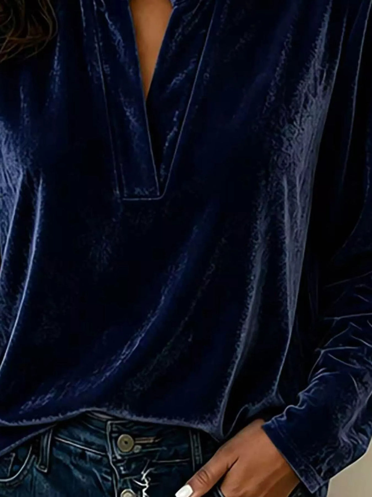 Full Size Velvet Notched Long Sleeve Blouse Plus Size, view 12