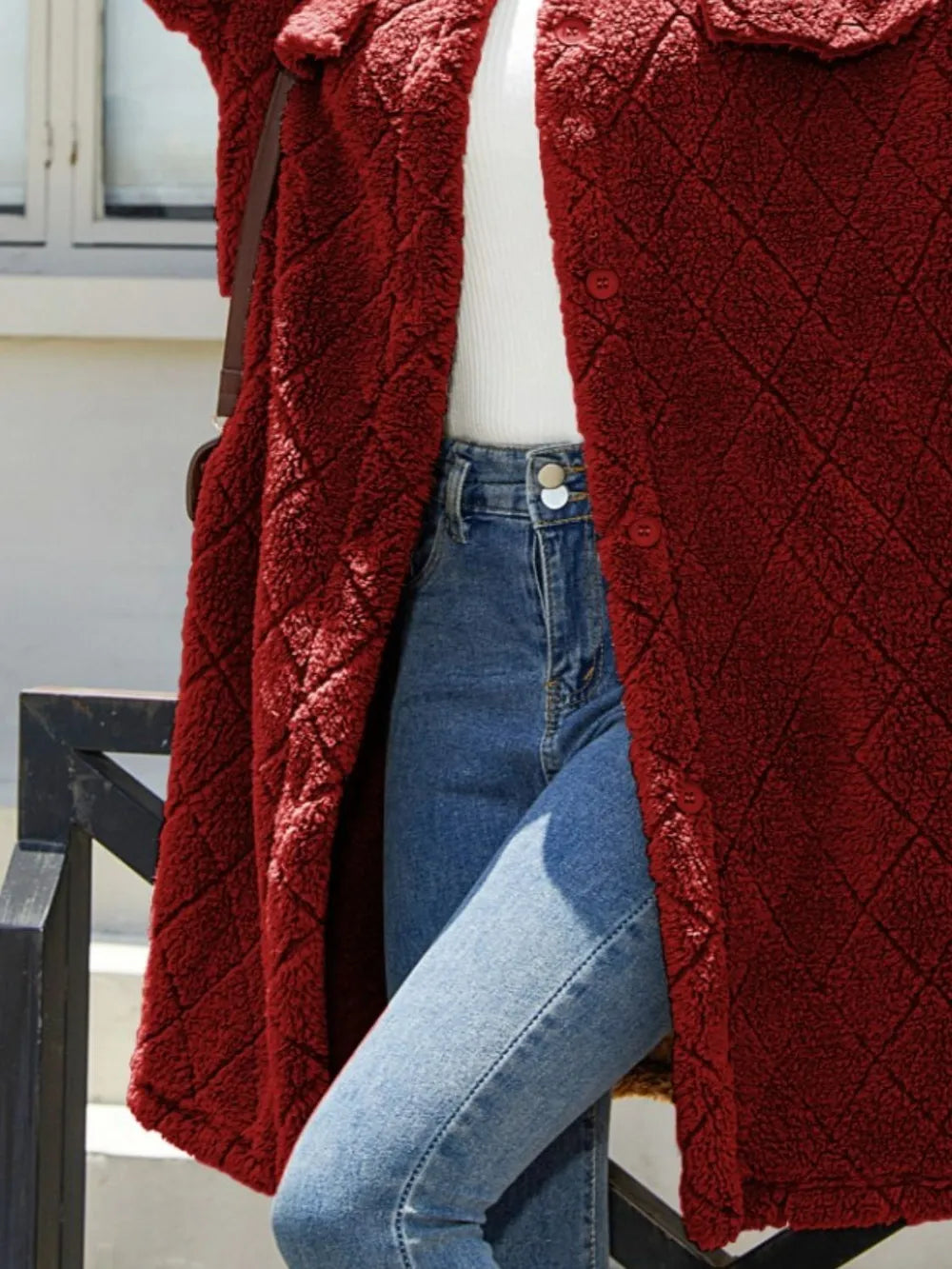 Texture Button Up Dropped Shoulder Coat - Lilixa.store