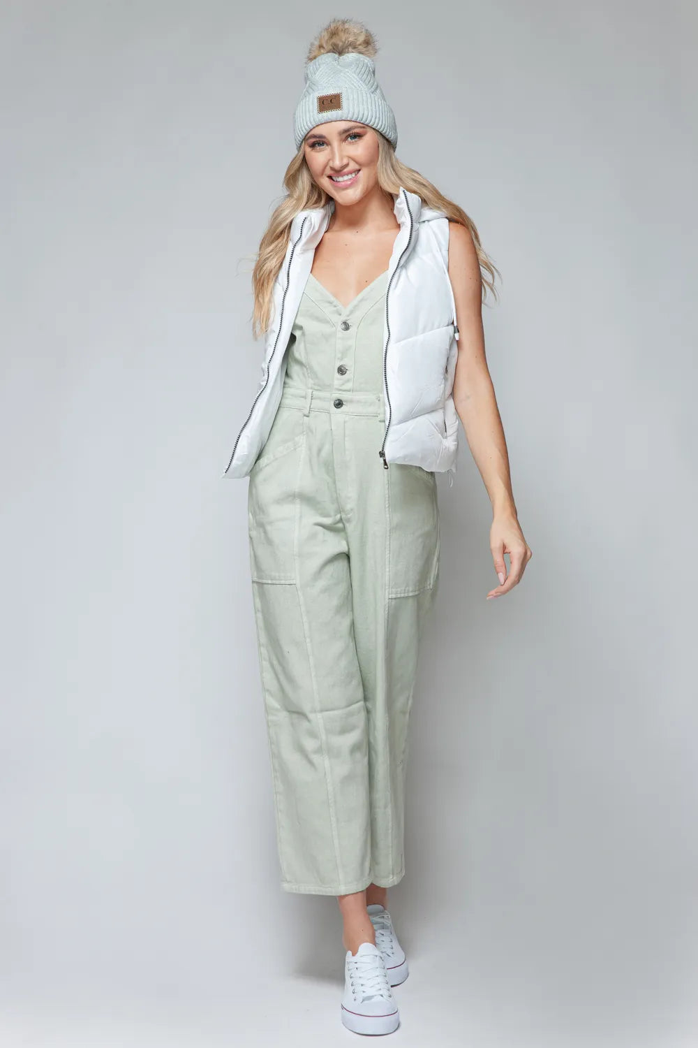 Snobbish Zip Up Quilted Hooded Vest in White, view 8
