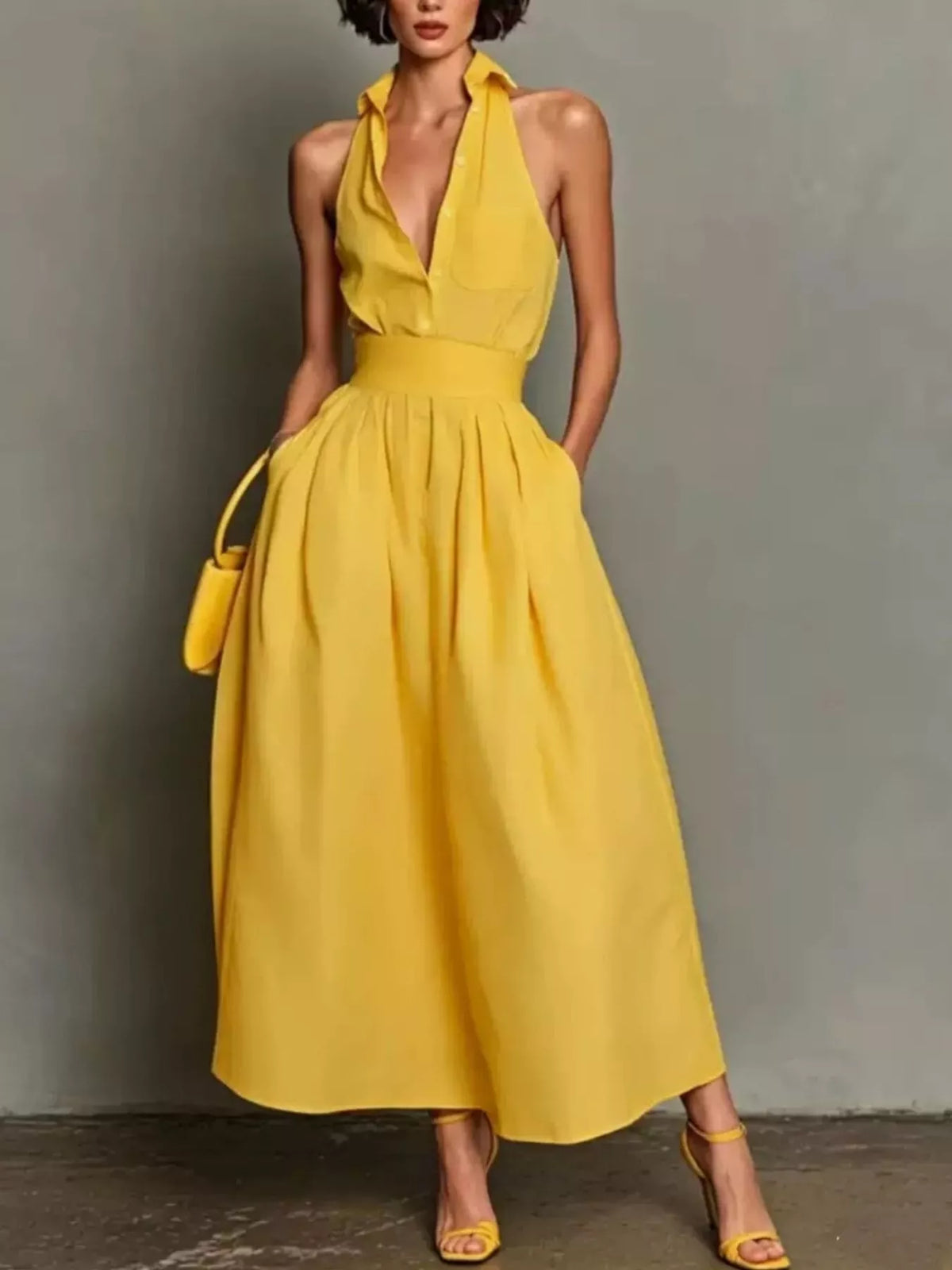 Sleeveless Collared A-Line Midi Dress - Lilixa.store