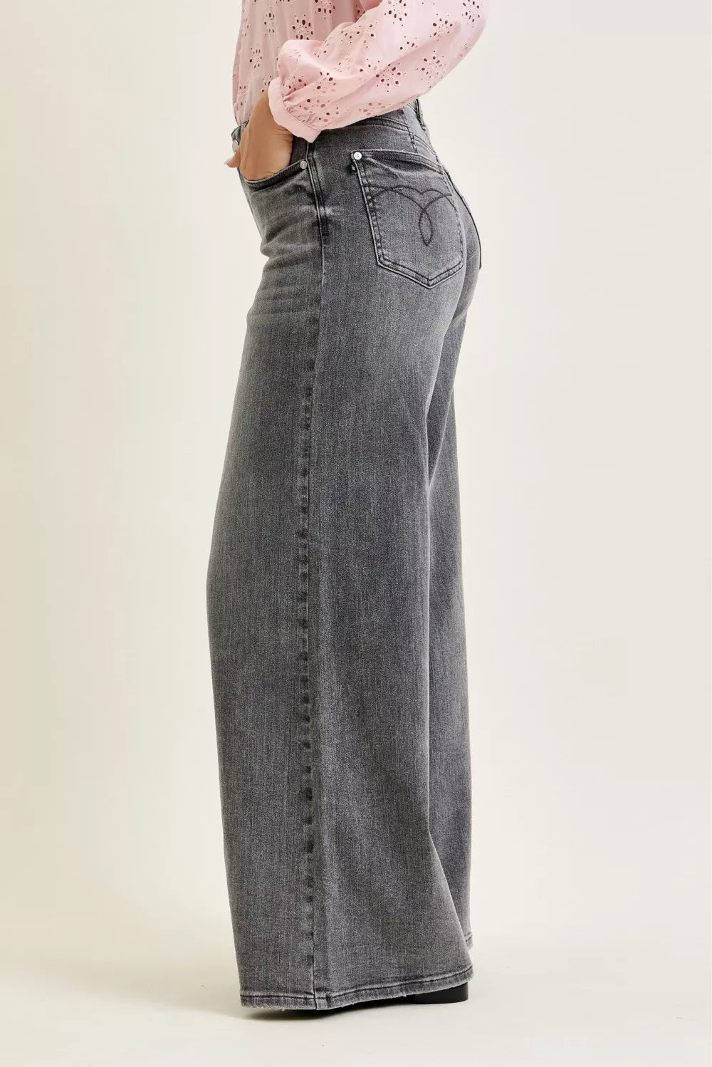 Judy Blue Mid Rise Palazzo Split Back Yoke - Lilixa.store
