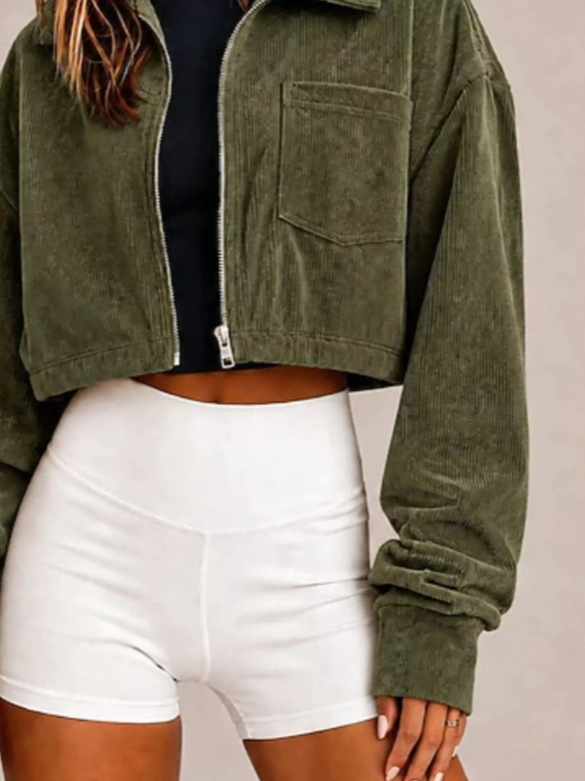 Corduroy Zip Up Cropped Jacket