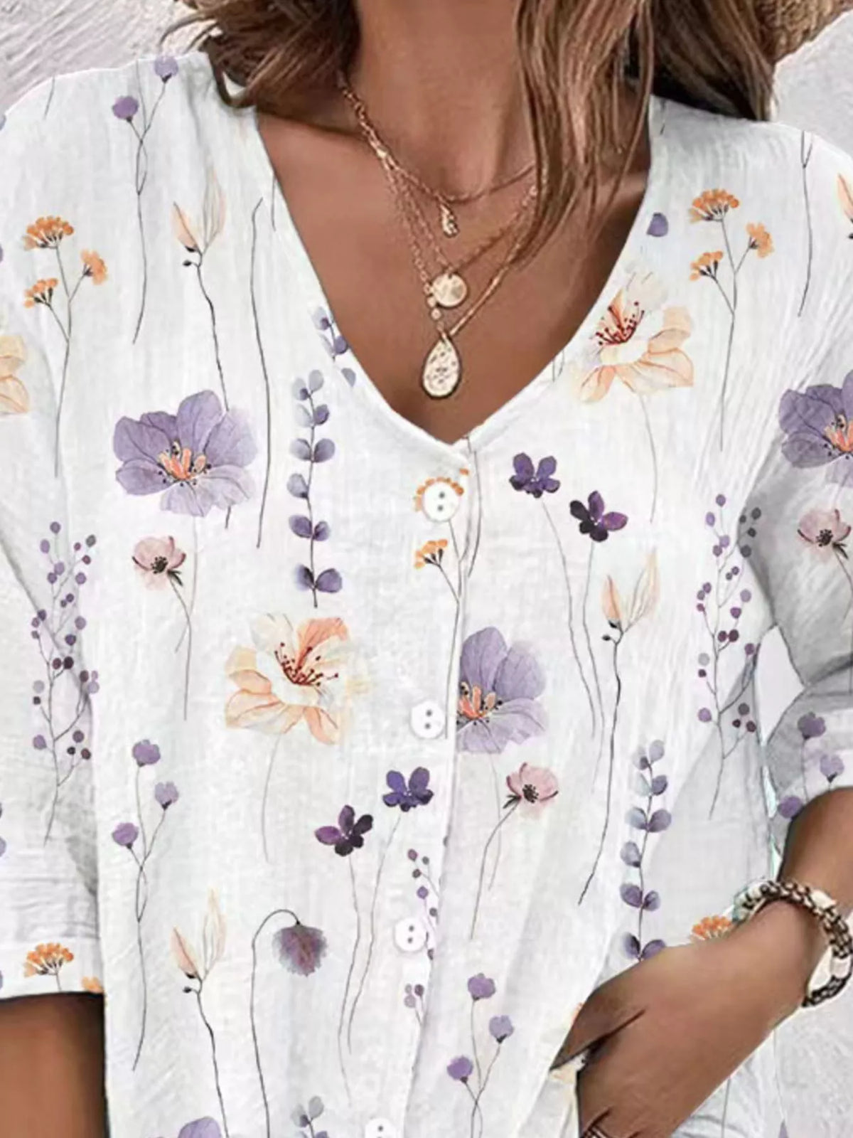 Floral Print V-Neck Button-Down Shirt - Lilixa.store
