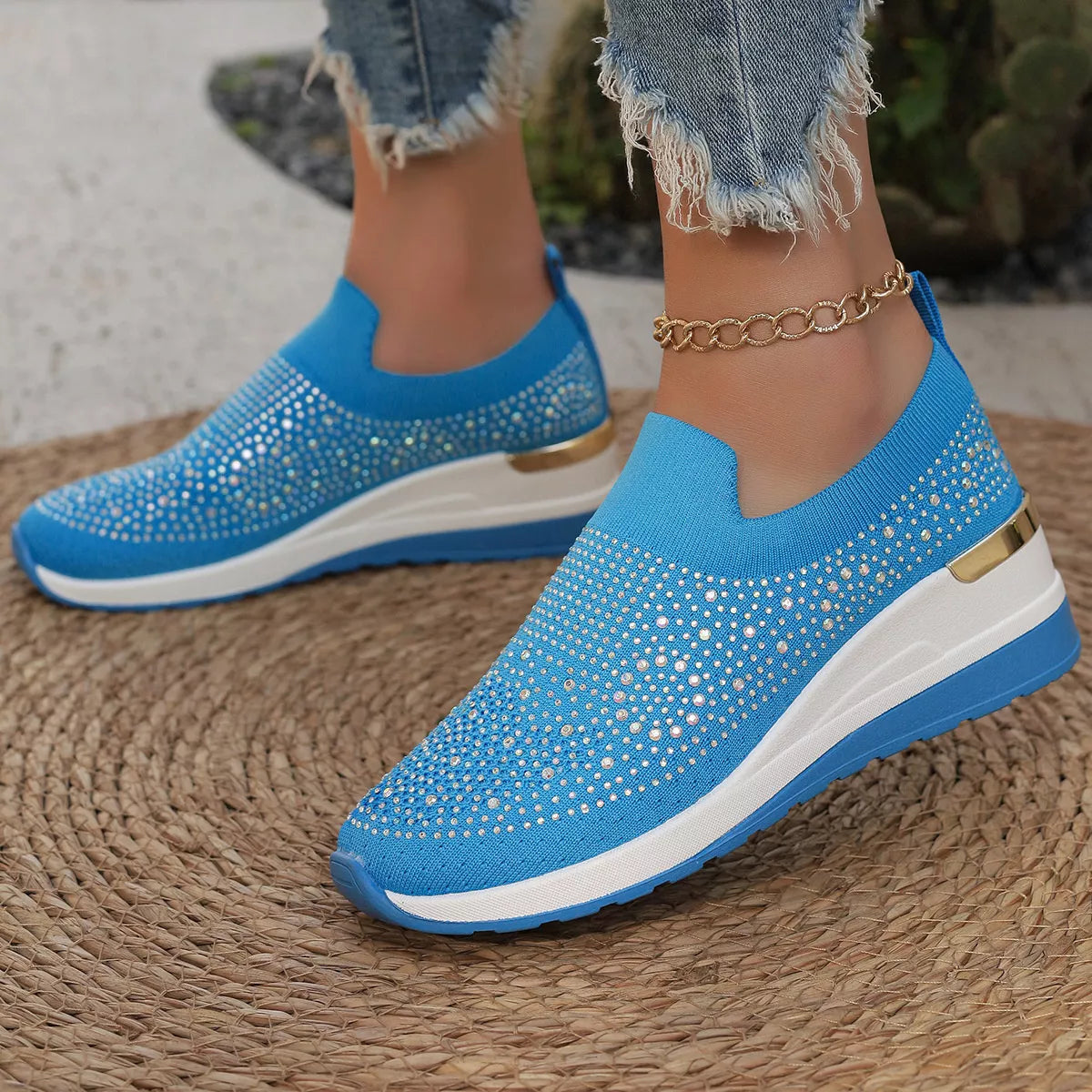 Rhinestone Round Toe Slip-Ons - Lilixa.store