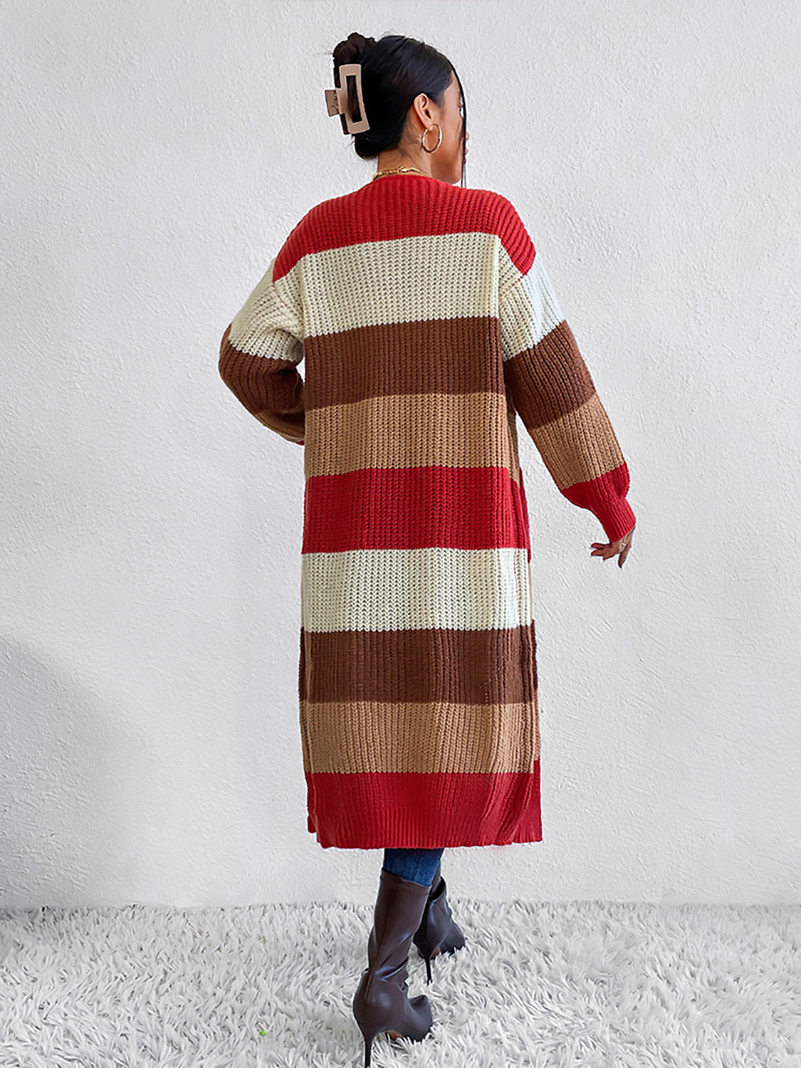 Color Block Open Front Longline Cardigan - Lilixa.store