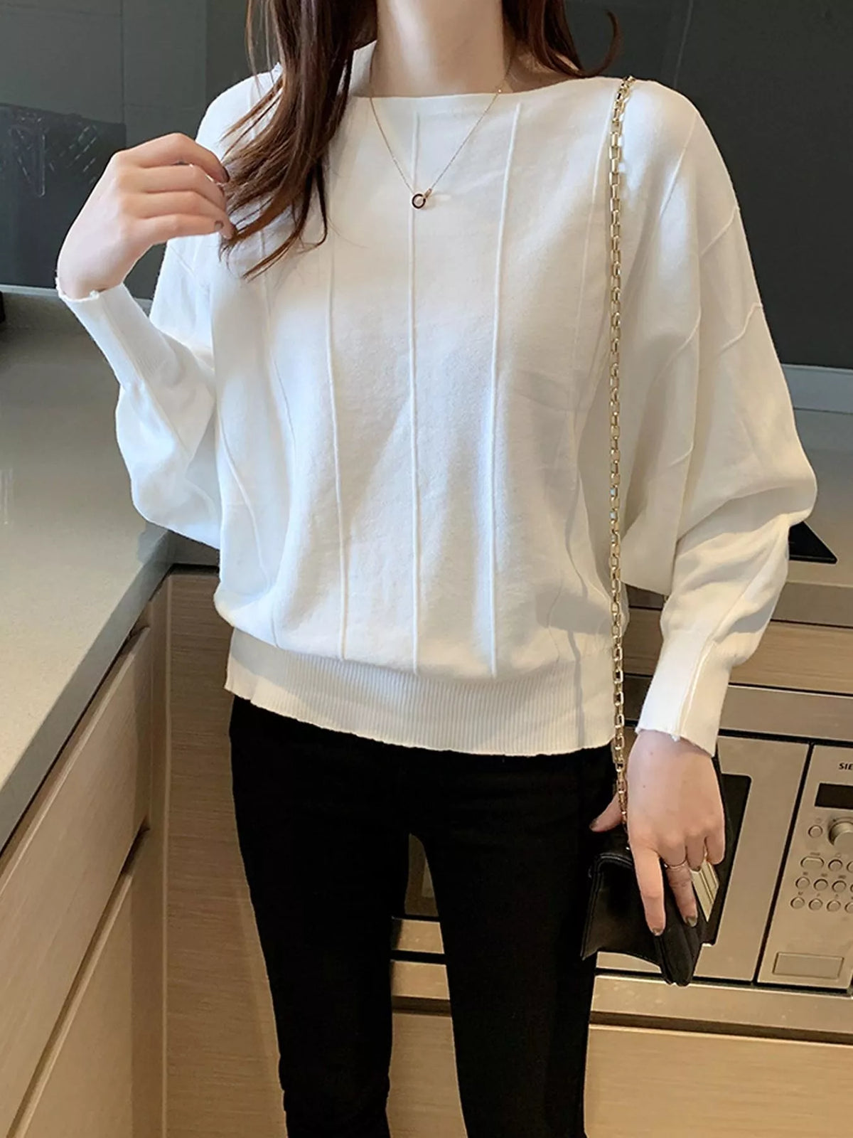 Ribbed Hem Batwing Sleeve Knit Top - Lilixa.store