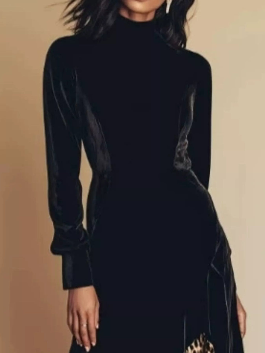 Leopard Ruffle Hem Mock Neck Dress - Lilixa.store