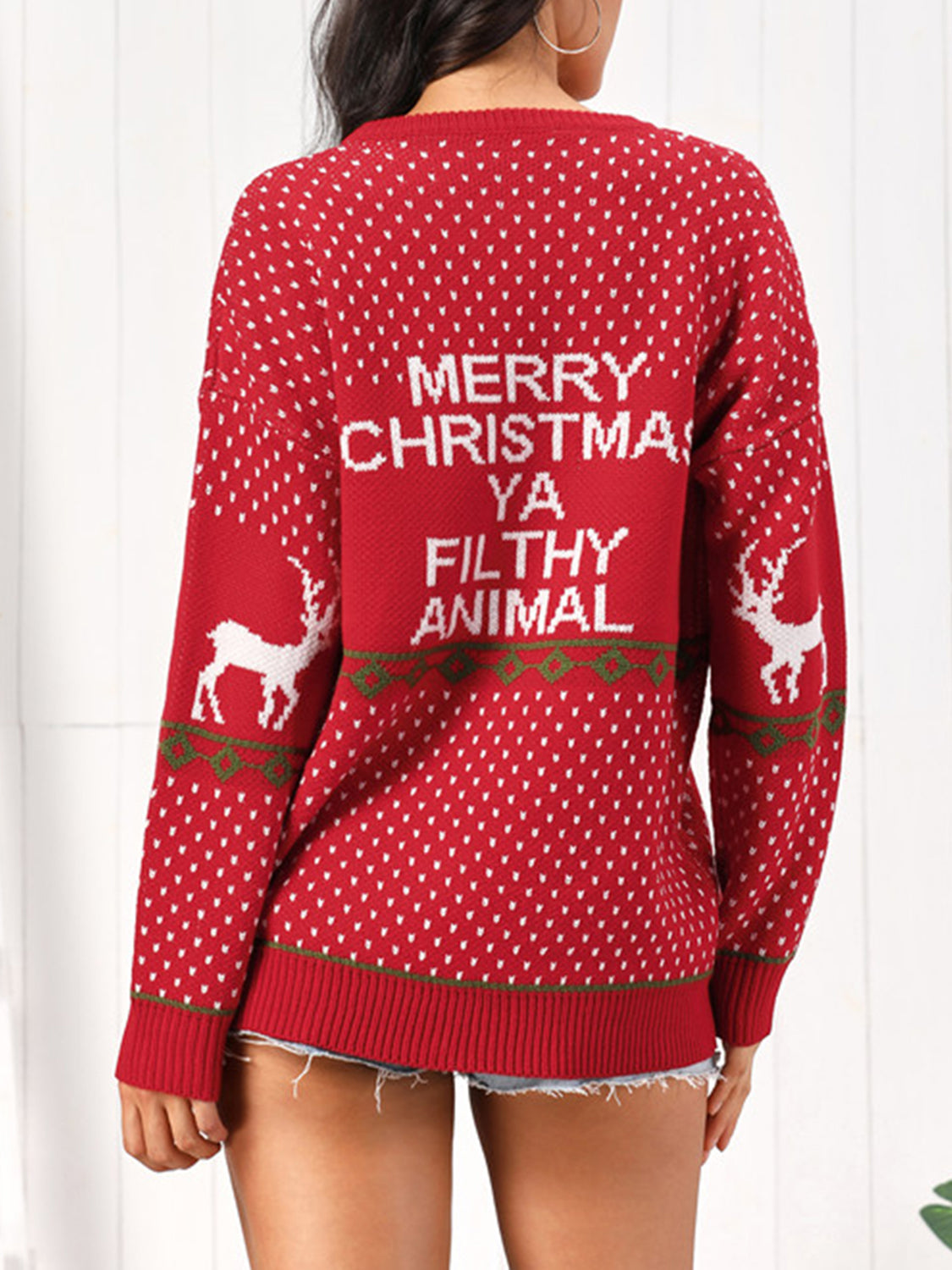 Christmas Element Round Neck Sweater in Red, view 2