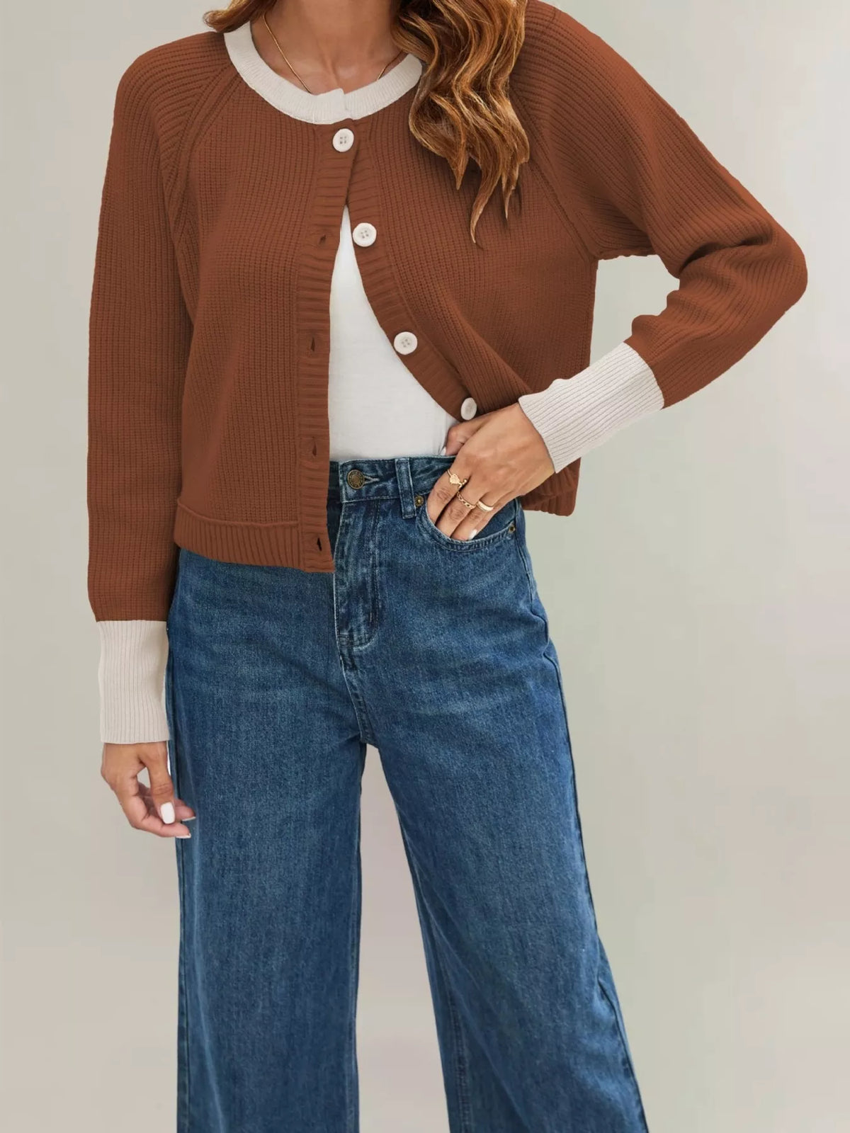 Color Block Ribbed Knit Button-Front Cardigan - Lilixa.store
