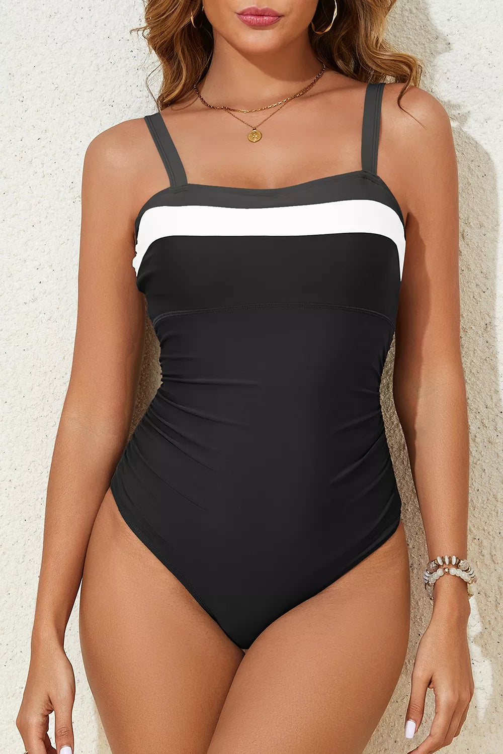 Color Block Detail Adjustable Straps One Piece Swimsuit - Lilixa.store