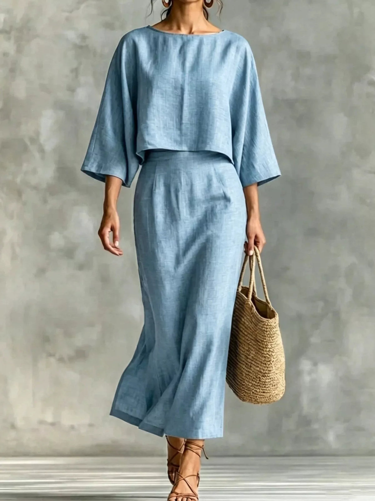 Full Size Solid Color Cropped Top and Midi Skirt Set Plus Size - Lilixa.store
