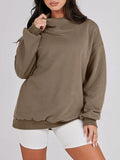 Mock Neck Drop Shoulder Long Sleeve Sweatshirt - Lilixa.store