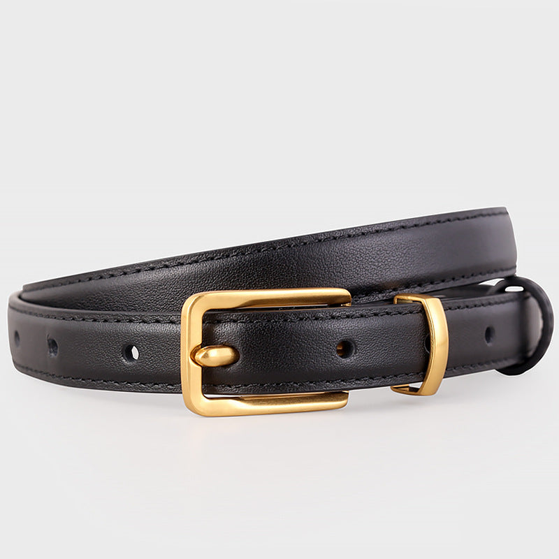 Leather Skinny Belt with Golden Buckle - Lilixa.store