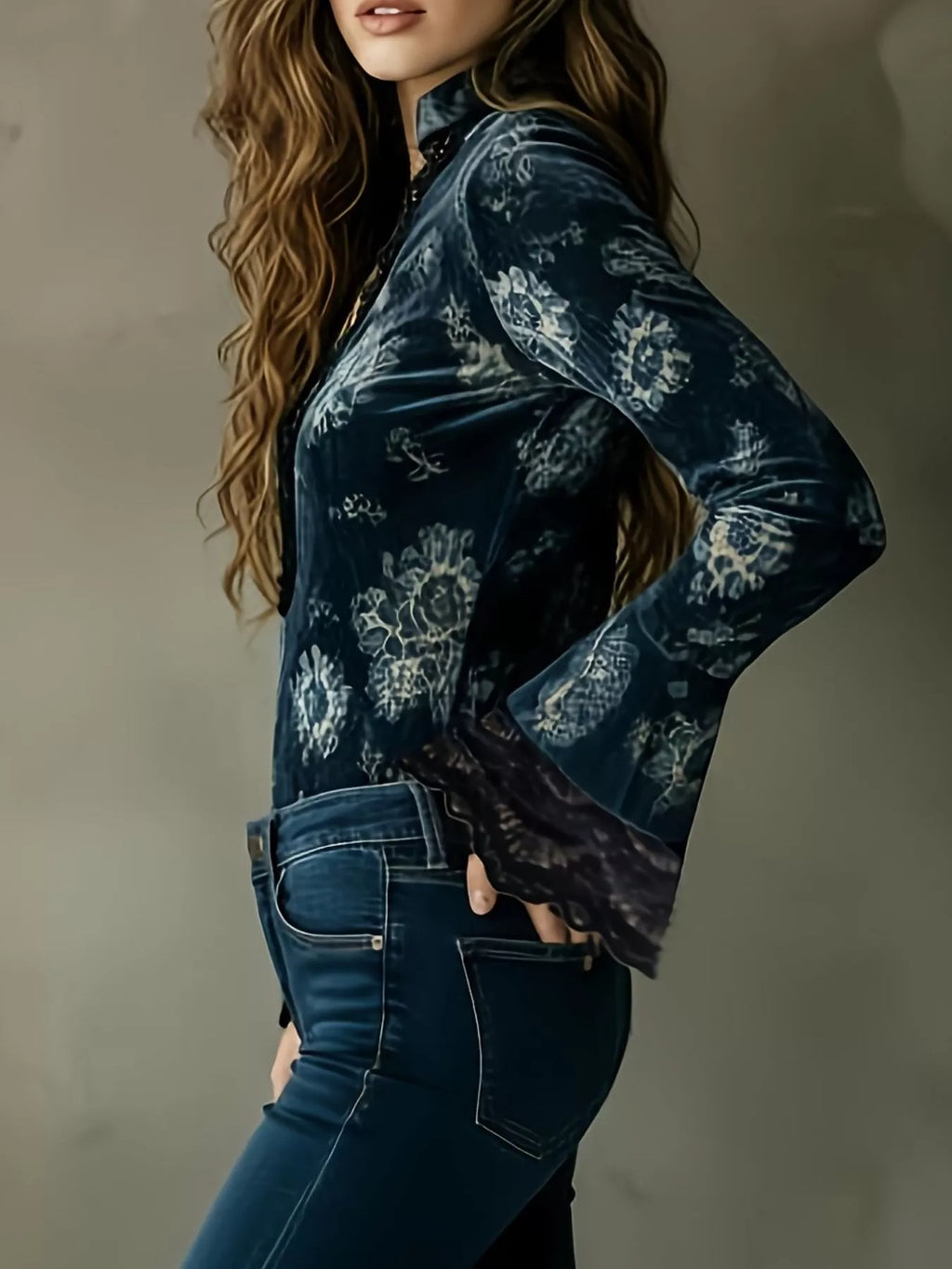 Lace Trim Flare Sleeves Blouse - Lilixa.store