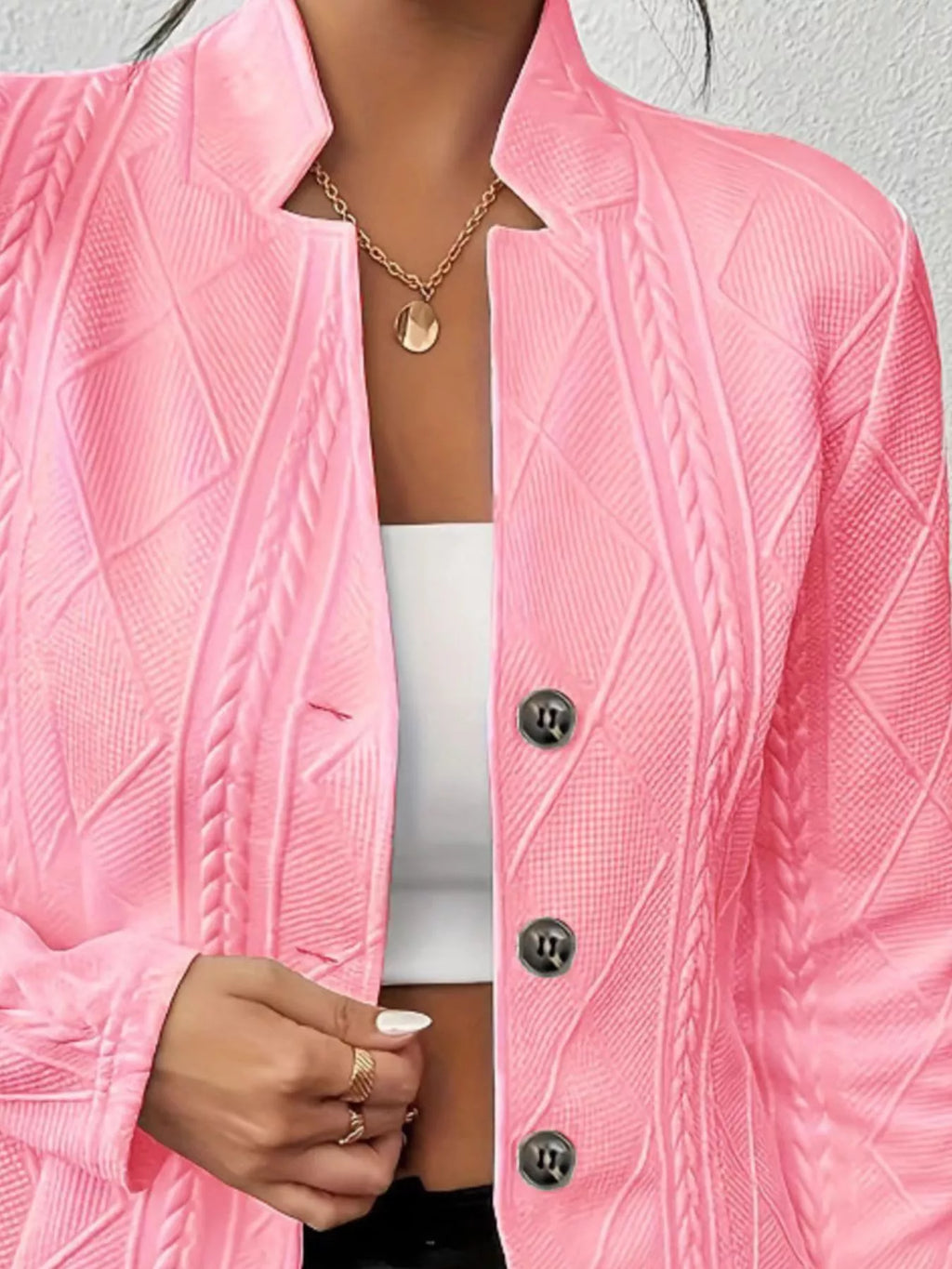 Textured Knit Button-Front Blazer - Lilixa.store