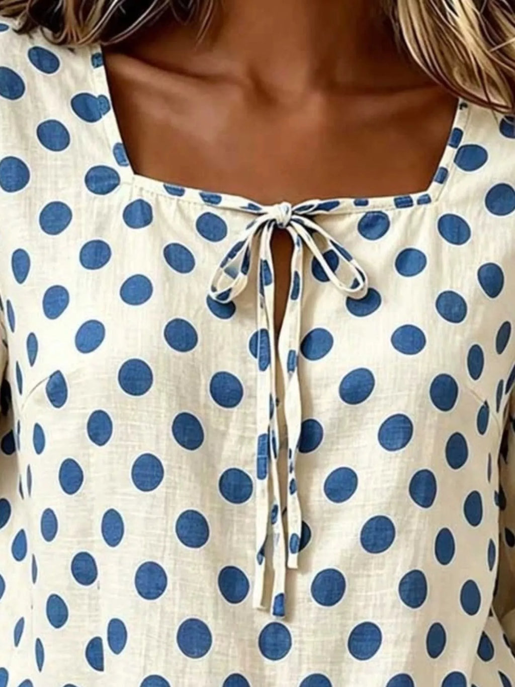 Full Size Square Neck Polka Dot Blouse Plus Size - Lilixa.store