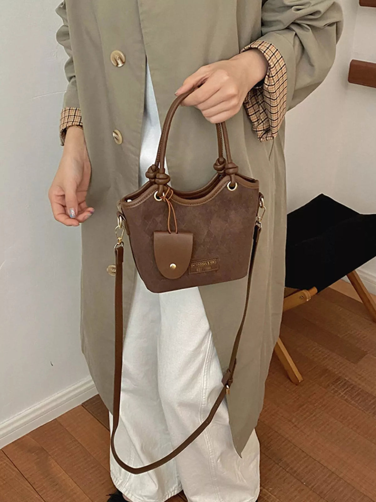 Argyle Pattern Crossbody Bag in Brown, view 3