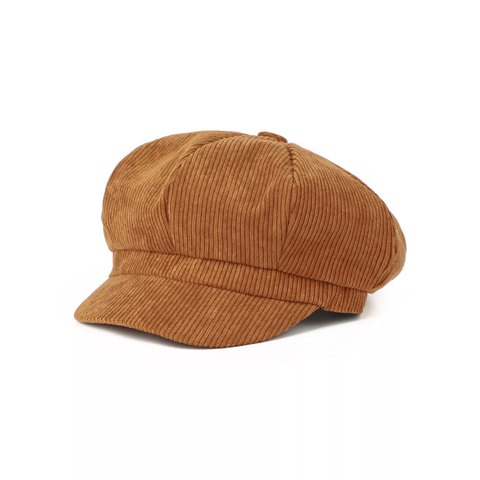 Vintage Corduroy Newsboy Cap in Camel