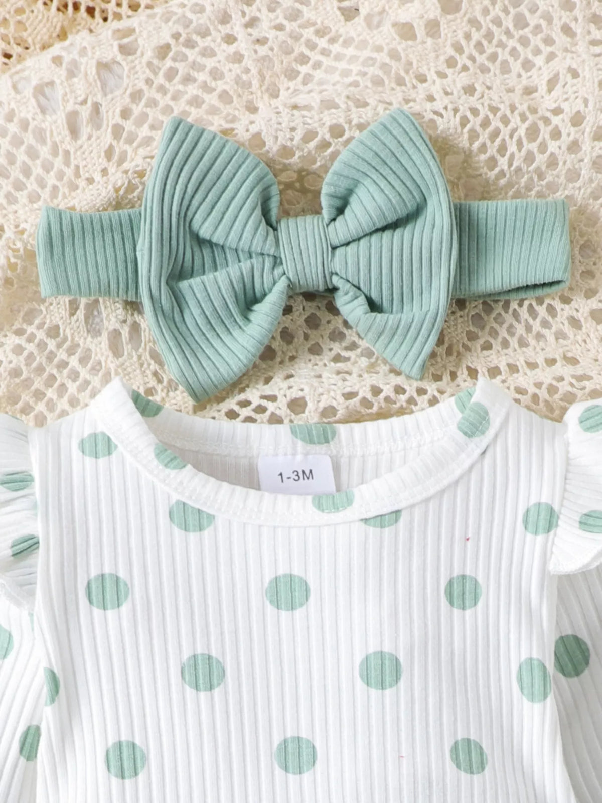 Children's Ruffled Polka Dot Bodysuit and Pants Set with Headband - Lilixa.store