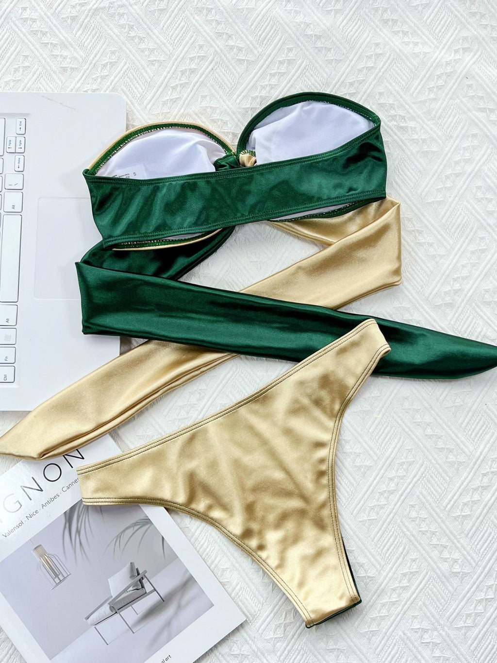 Two-Tone Ring Detail Tied Bikini Set - Lilixa.store