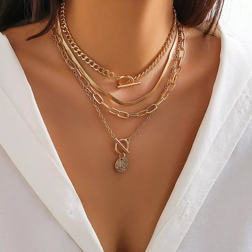 4-Piece Layered Coin Pendant Necklace - Lilixa.store