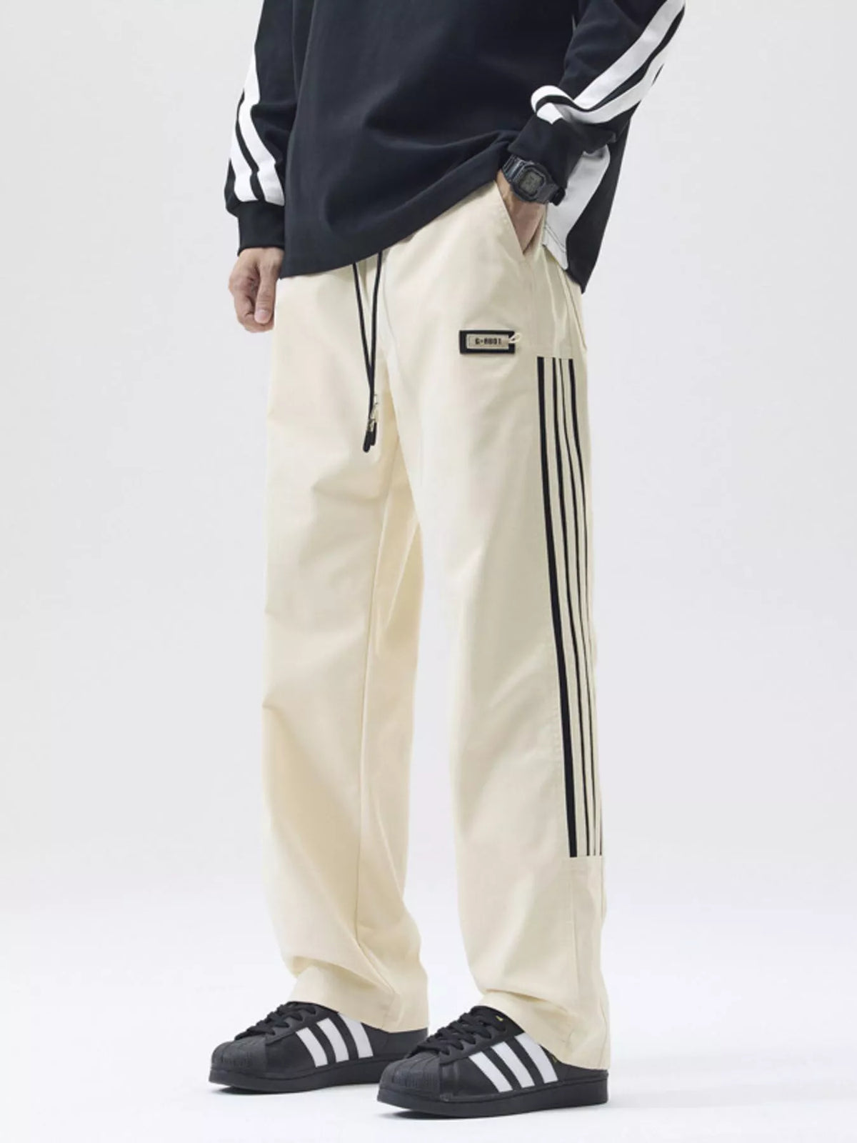 Men's Full Size Side Striped Wide Leg Casual Pants Plus Size