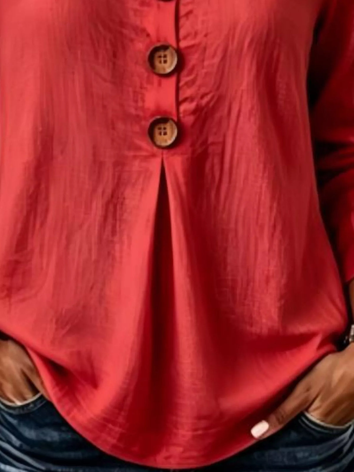 Full Size Button Detail Long Sleeve Blouse Plus Size, view 8