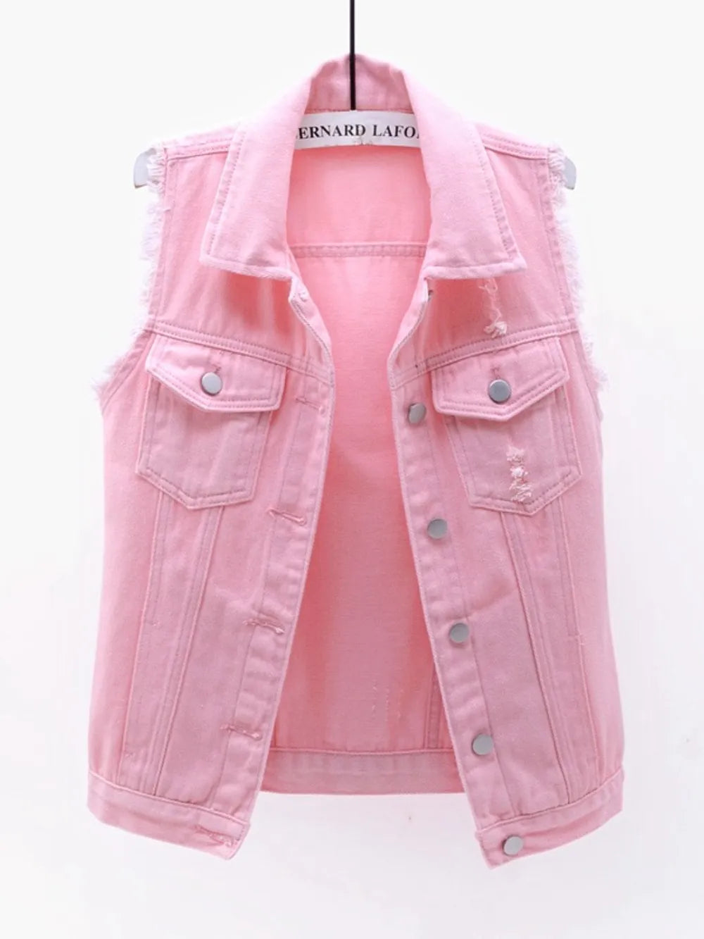Full Size Button Down Raw Hem Sleeveless Denim Jacket Plus Size, view 5