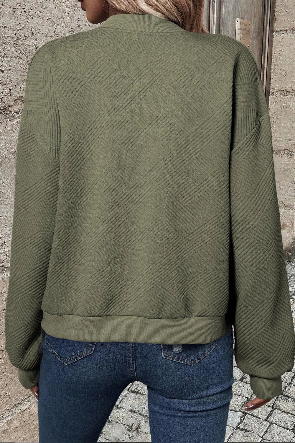 Textured Zip Up Baseball Collar Jacket, view 4